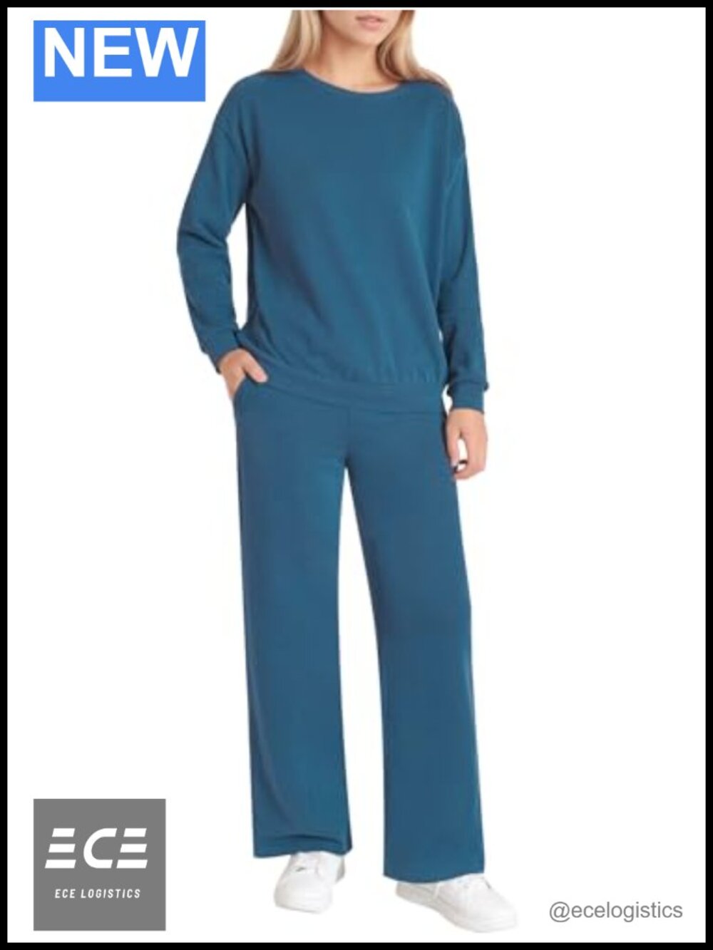 Petite Cotton Sweatsuit Set Wide Leg Sweatpants & Sweatshirt Loungewear